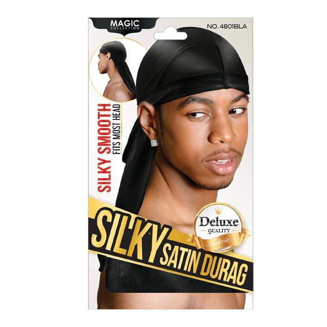Magic Collection Men's Silky Satin Cotton Durag Black - 4801BLA