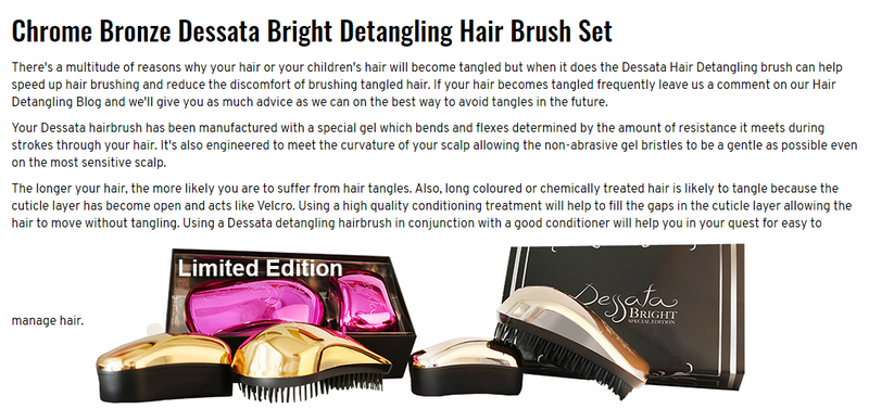 Dessata Bright Hair Detangling Brush. Chrome Rose Gold